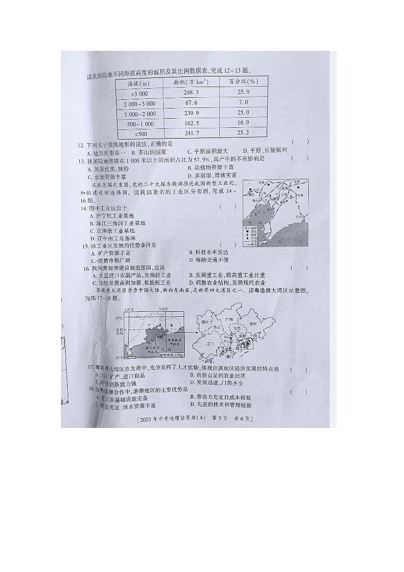2023年陕西省商洛市山阳县中考模拟考试地理试题（二）03