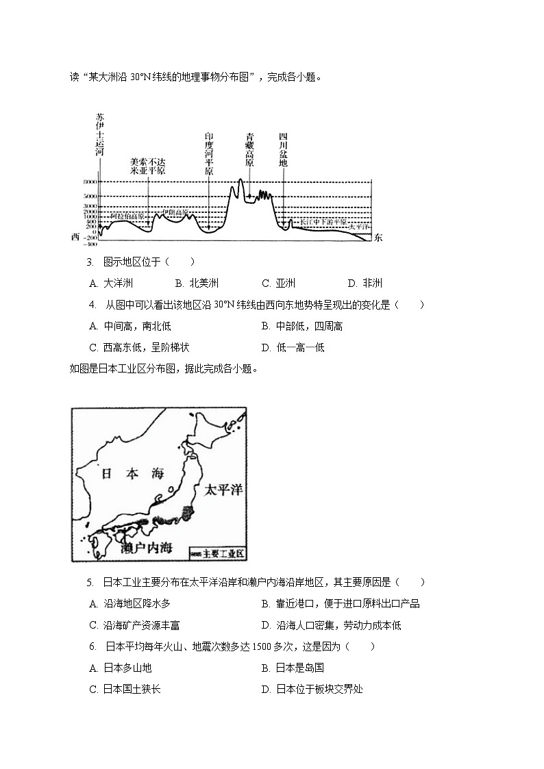 吉林省长春市绿园区2022-2023学年七年级下学期期末地理试卷（含答案）02