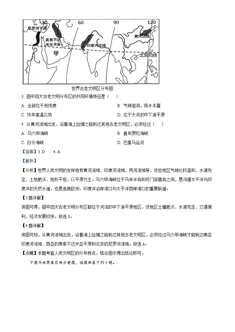 精品解析：湖南省衡阳市实验中学2022-2023学年七年级下学期期末地理试题（解析版）02