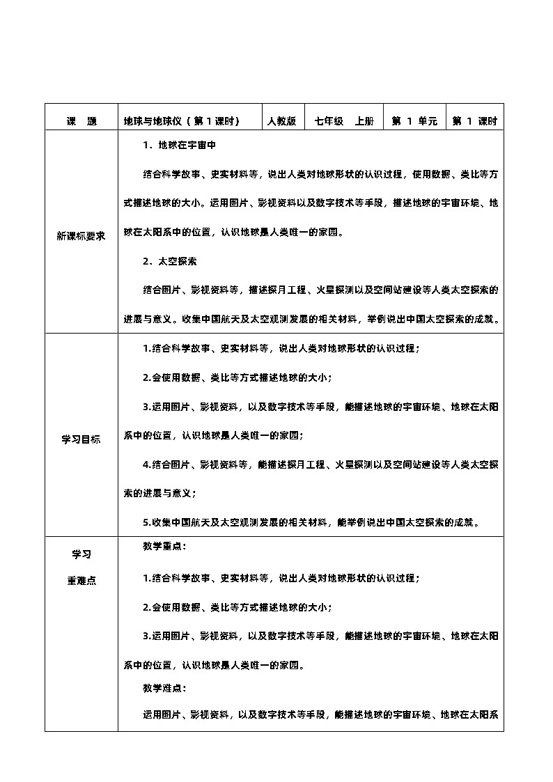 人教版地理七年级上册1.1.1地球和地球仪（第1课时）（教学课件+导学案+教案+同步练习）01