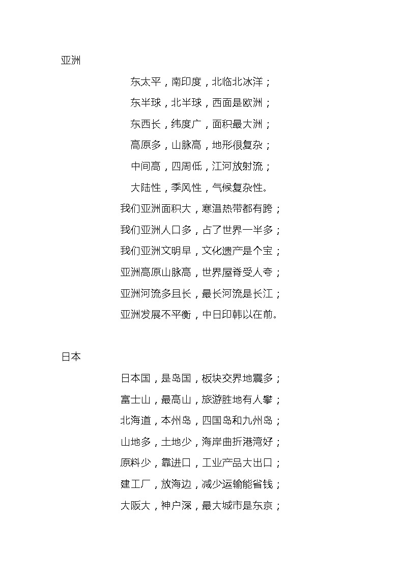 中考 七年级地理下册记忆口诀汇总01