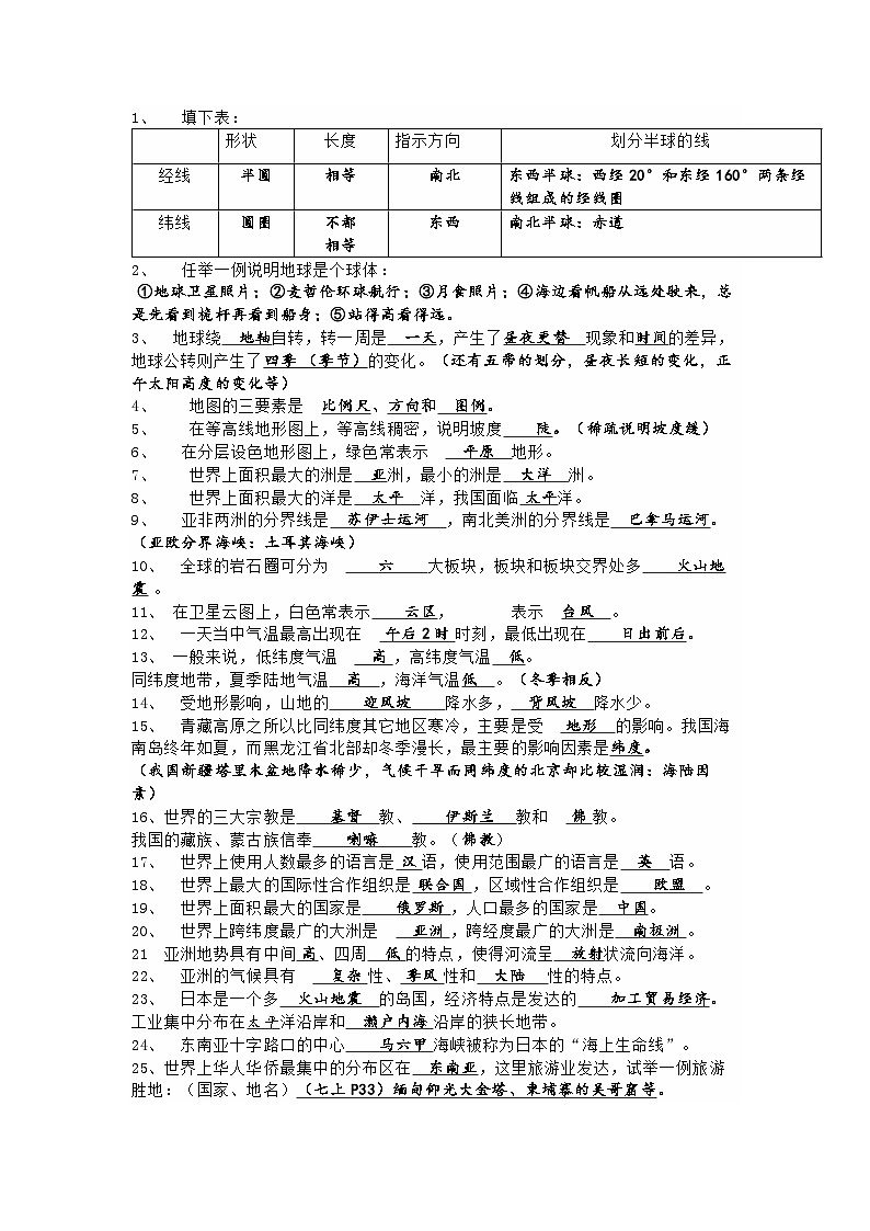 初中地理基础知识必背01