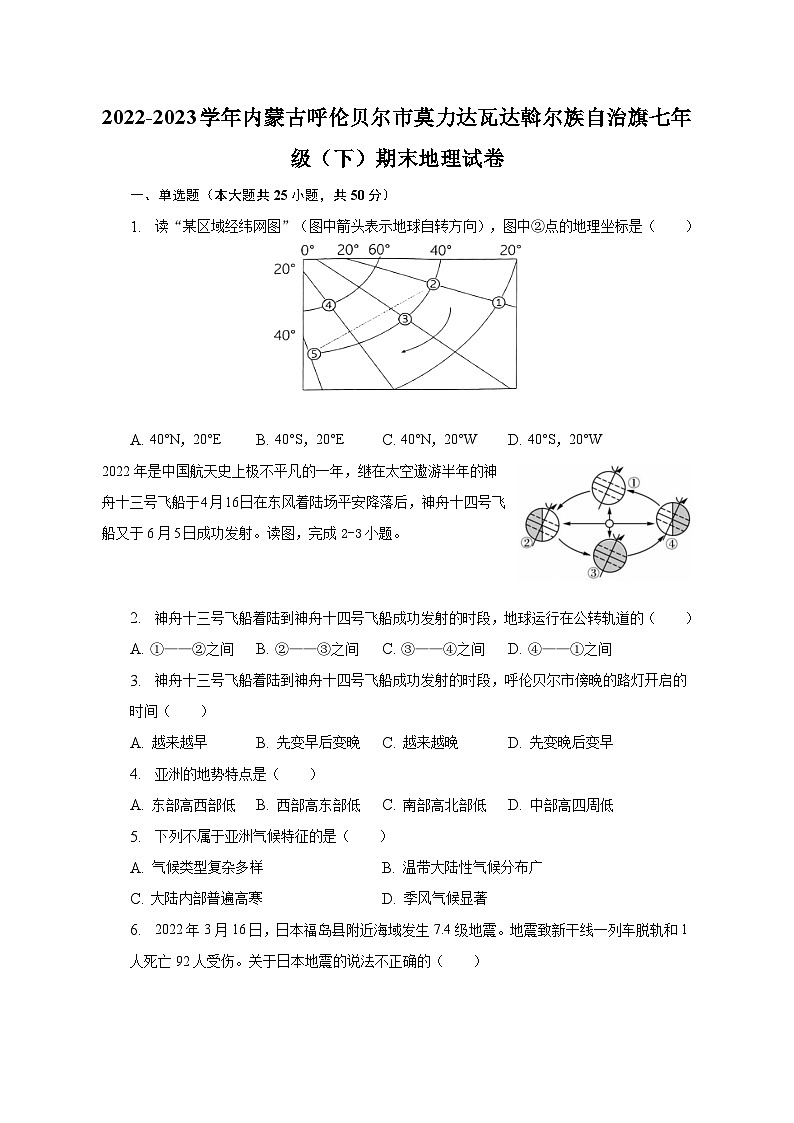 2022-2023学年内蒙古呼伦贝尔市莫力达瓦达斡尔族自治旗七年级（下）期末地理试卷（含解析）01