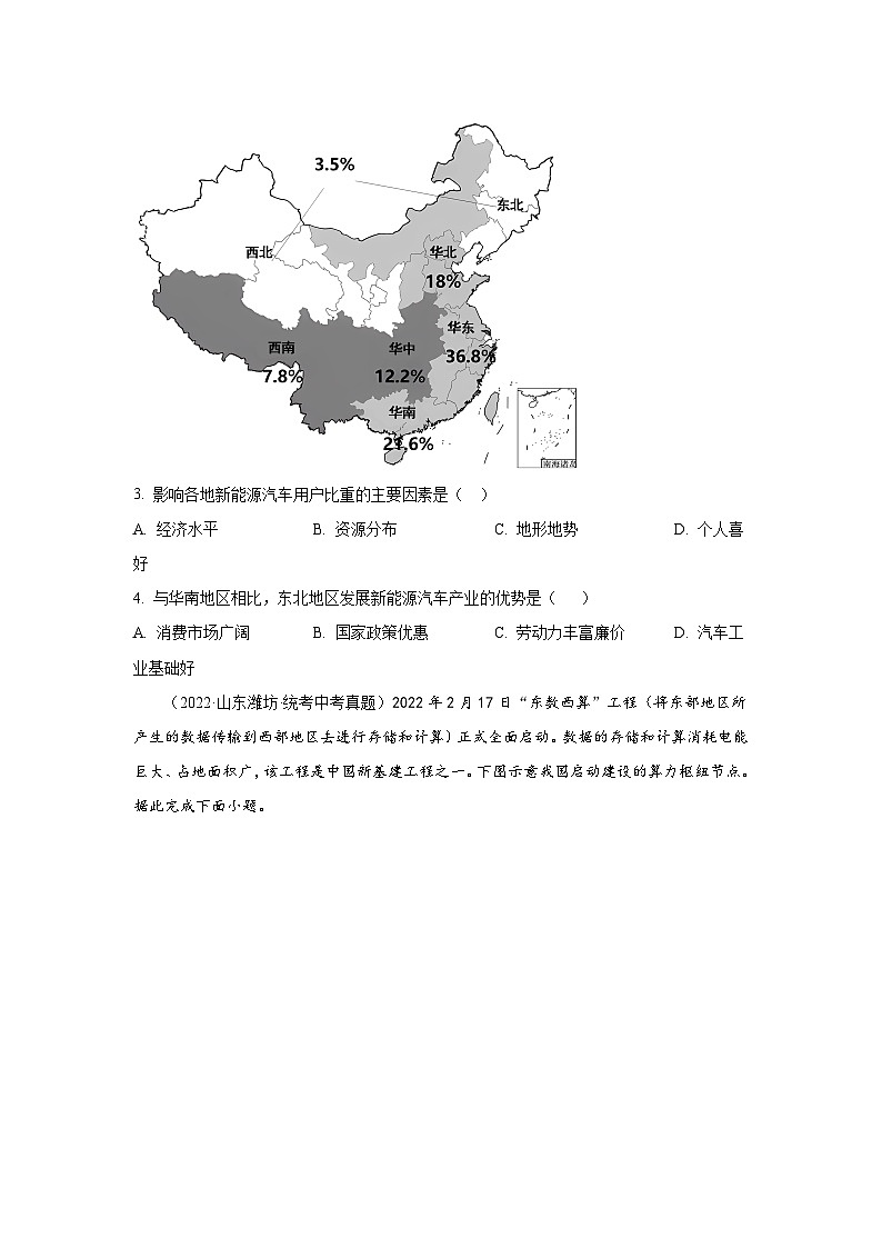 2021-2023年中考初中地理 山东潍坊市真题分项汇编专题6 中国的产业第2页