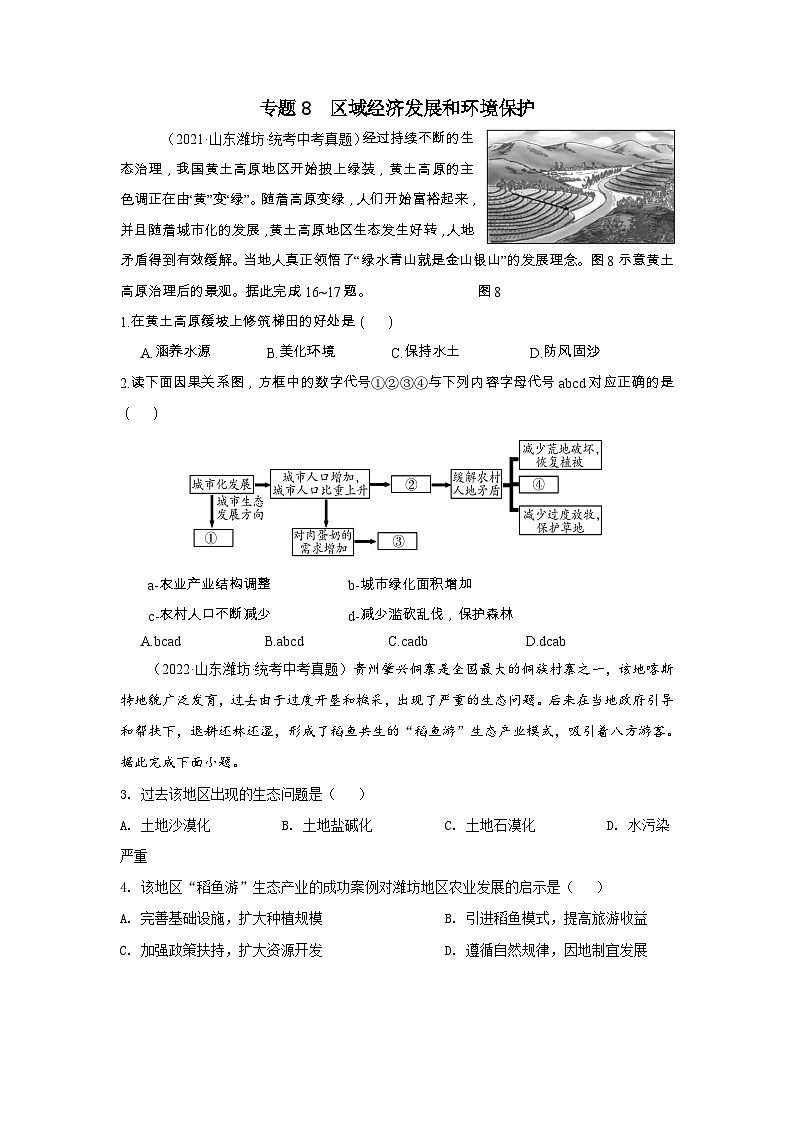 2021-2023年中考初中地理 山东潍坊市真题分项汇编专题8 区域经济发展和环境保护第1页