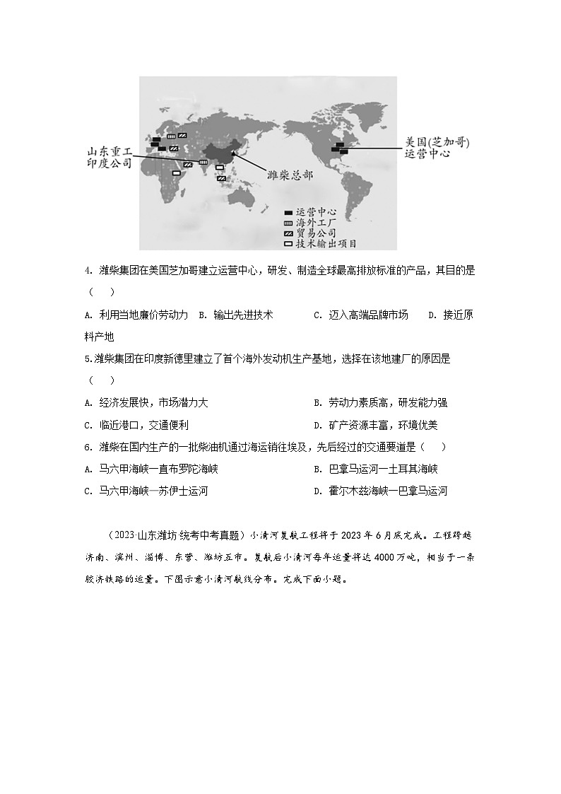 2021-2023年中考初中地理 山东潍坊市真题分项汇编专题9 潍坊乡土地理第2页