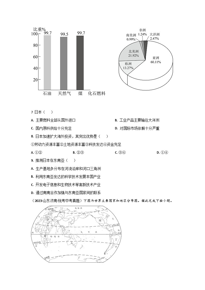 2021—2023年中考初中地理山东省济南市真题分项汇编  专题06 走近国家03