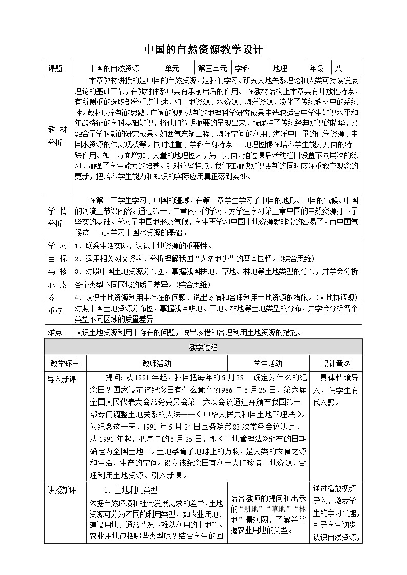 [湘教版]八年级上地理   3.1.2中国的土地资源   课件+教案+练习+视频素材01