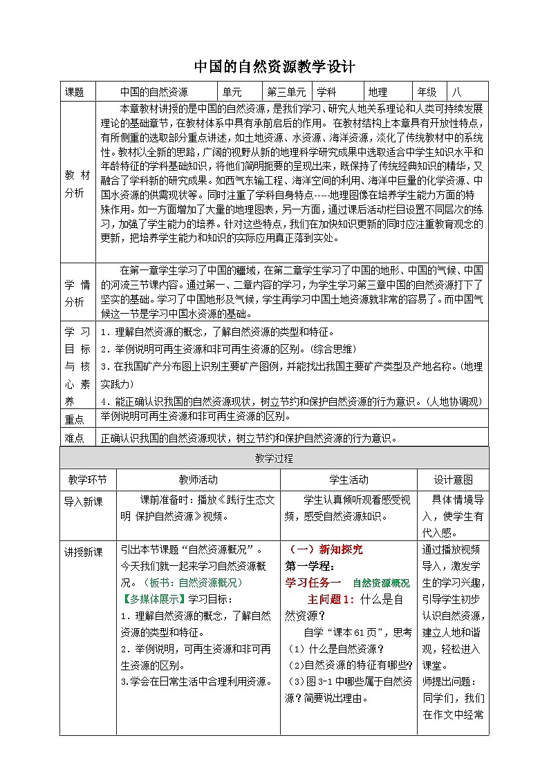 [湘教版]八年级上地理   3.1.1中国的资源（第1课时自然资源概况）   课件+教案+练习+视频素材01