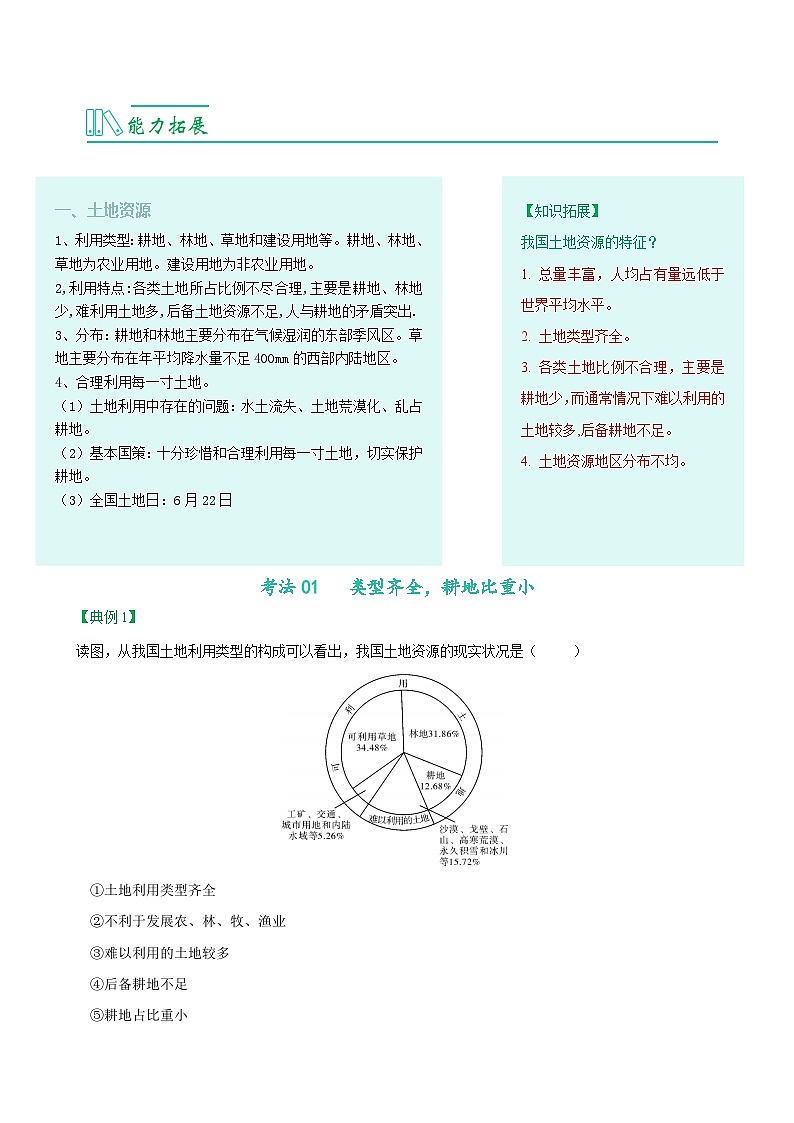 【同步讲义】人教版地理八年级上册-8.3.2《土地资源》讲义02
