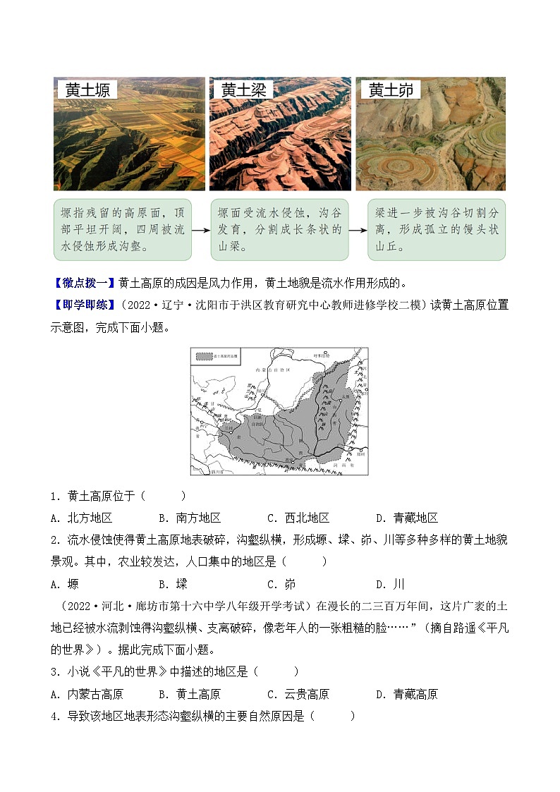 【同步讲义】人教版地理八年级下册-6.3世界最大的黄土堆积区——黄土高原 讲义03