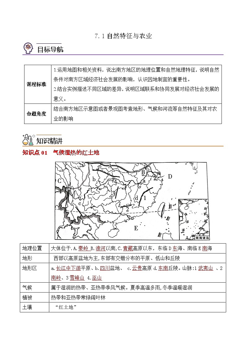 【同步讲义】人教版地理八年级下册-7.1自然特征与农业 讲义01