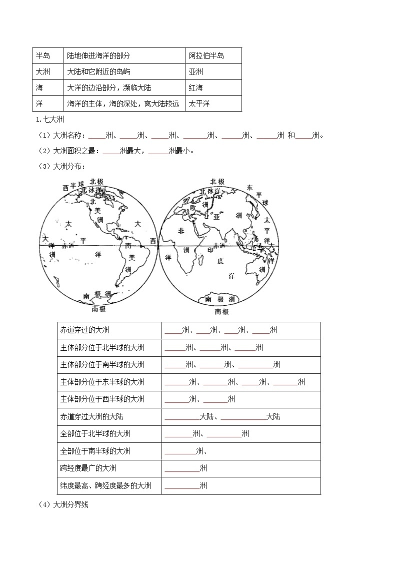 【同步讲义】湘教版地理七年级上册--2.2《世界的海陆分布》讲义（学生版）第3页