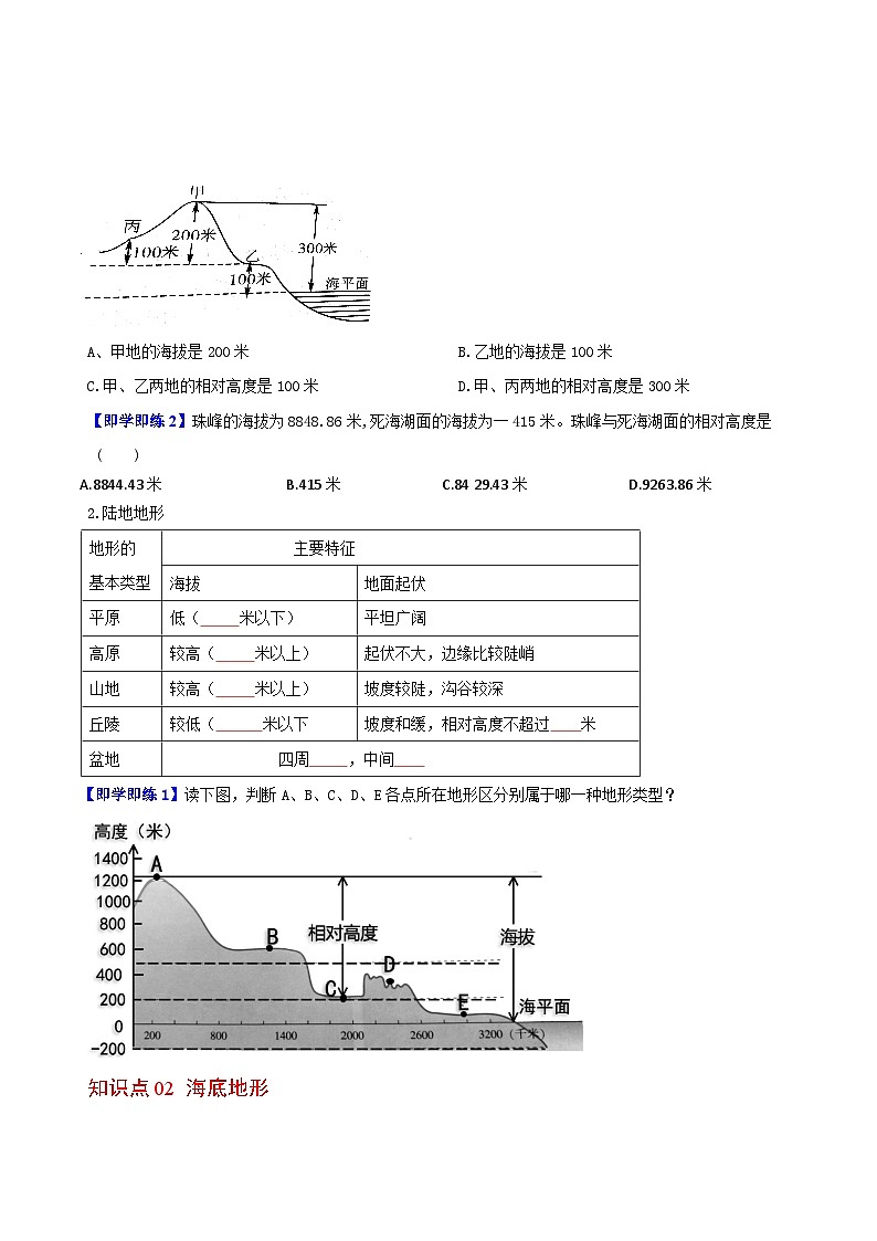 【同步讲义】湘教版地理七年级上册--2.3《世界的地形》讲义02