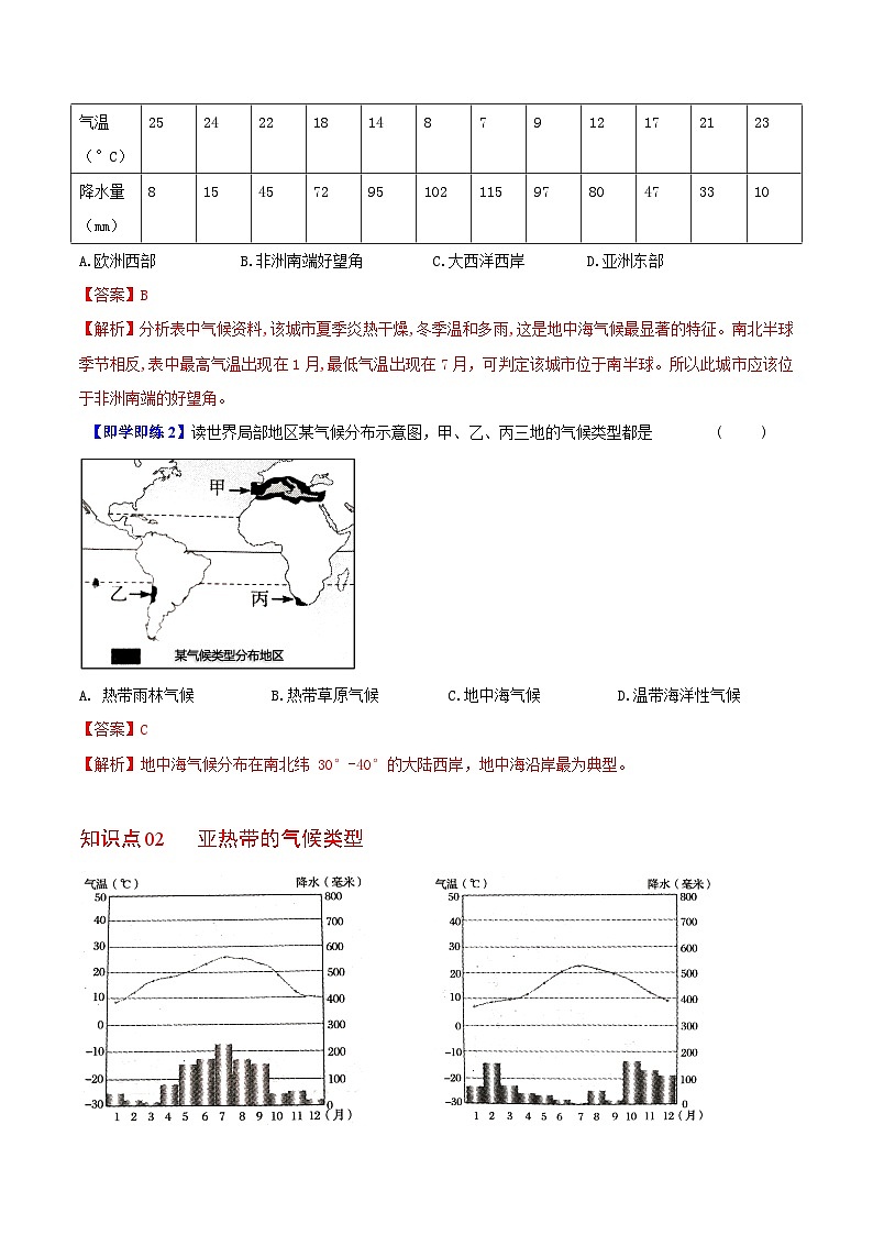 【同步讲义】湘教版地理七年级上册--4.4《世界主要气候类型》讲义03