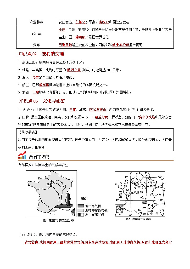 【同步讲义】湘教版地理七年级下册--8.4  法国 讲义02