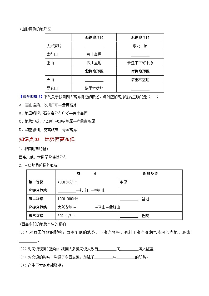【同步讲义】湘教版地理八年级上册--2.1 中国的地形  讲义03