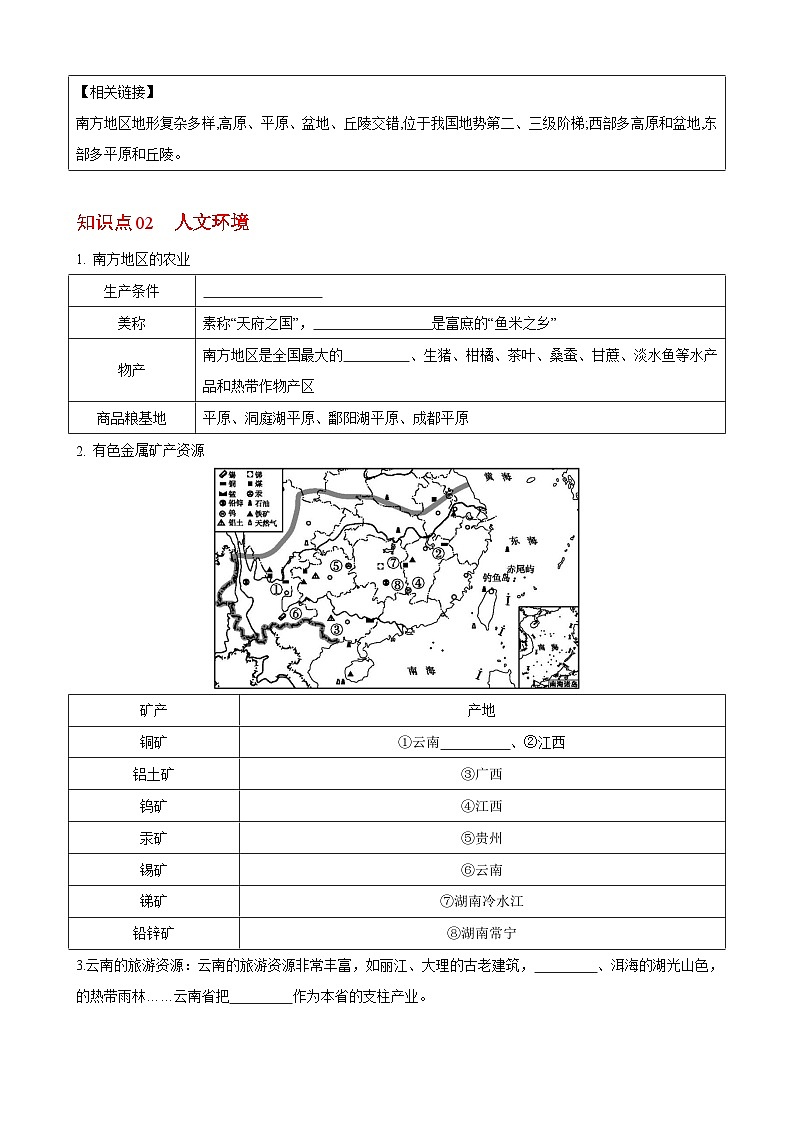 【同步讲义】湘教版地理八年级下册--5.2 北方地区和南方地区（课时2 南方地区） 讲义02