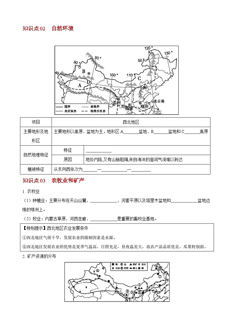 【同步讲义】湘教版地理八年级下册--5.3  西北地区和青藏地区（课时1 西北地区） 讲义02