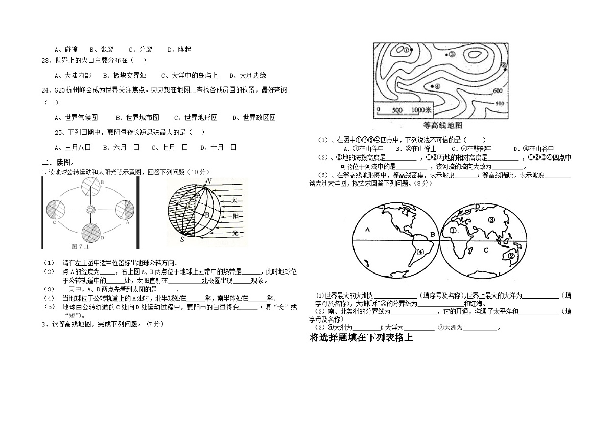 第一学期七年级地理期中试题第2页