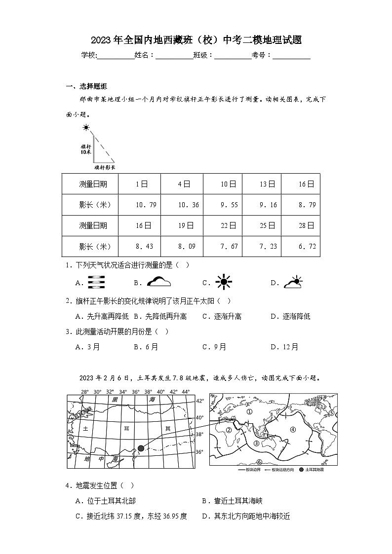 2023年全国内地西藏班（校）中考二模地理试题（含解析）第1页