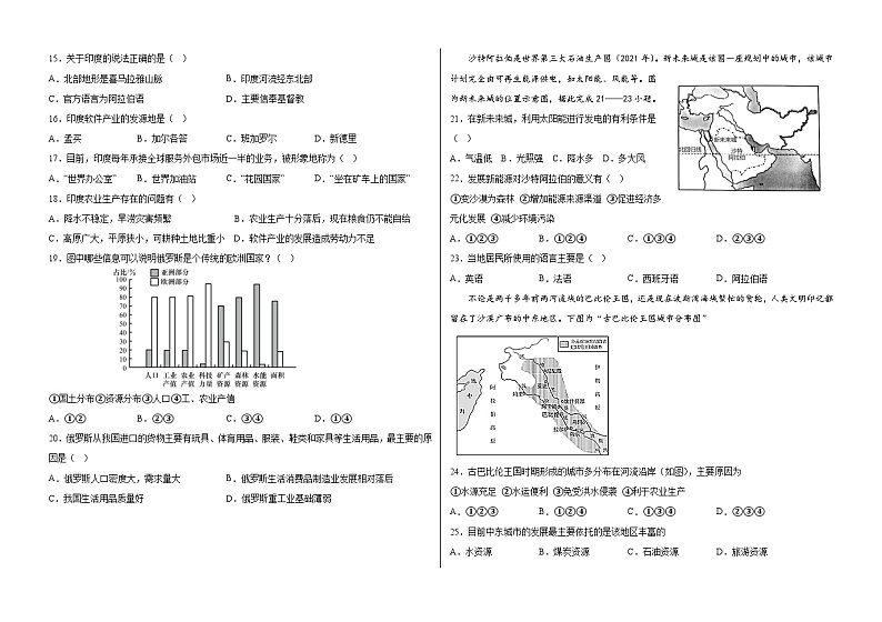 四川省雅安市名山区车岭镇红星镇初级中学2022-2023学年七年级下学期期中质量检测地理试题02