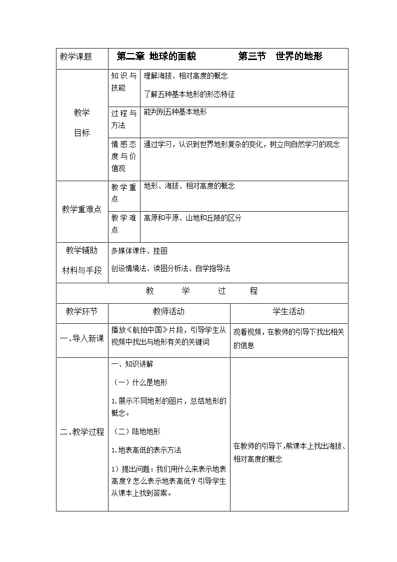 2.3.1 世界的地形教案1第1页