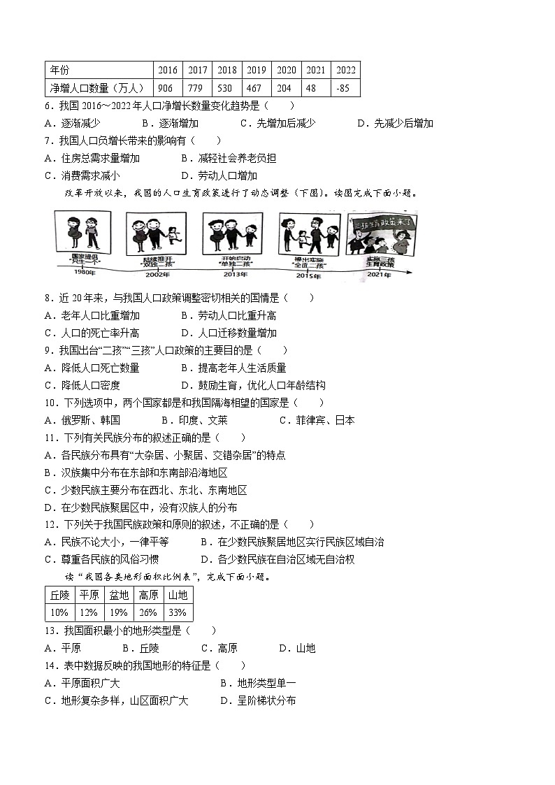 新疆吐鲁番市鄯善县吐峪沟乡2023-2024学年八年级上学期9月月考地理试题第2页