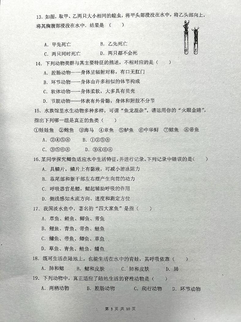 广东省深圳市龙华区实验学校教育集团2023—2024学年上学期10月动态评估 八年级生物地理第3页