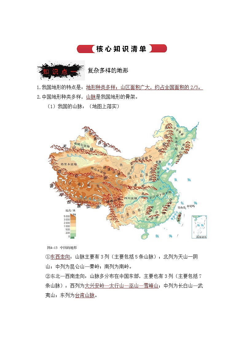 【期中单元知识点归纳】（浙江专用）2023-2024学年七年级人文地理（下册）第二课  山川秀美（讲义）02