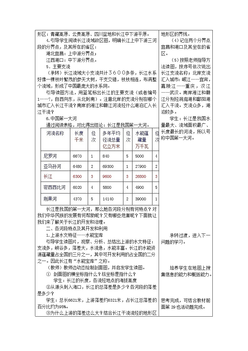 八年级地理上册第二章第三节河流第2课时长江的开发与治理教案 人教版第2页