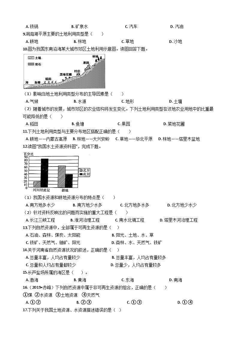 人教版八年级上册地理 第三章 中国的自然资源 单元测试02