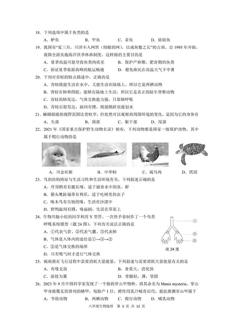 广东省深圳市罗湖区2023-2024学年八年级上学期期中生物地理合卷03