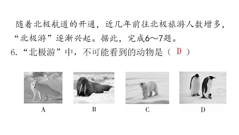 湘教版地理七年级下册第七章了解地区第五节北极地区和南极地区作业课件07