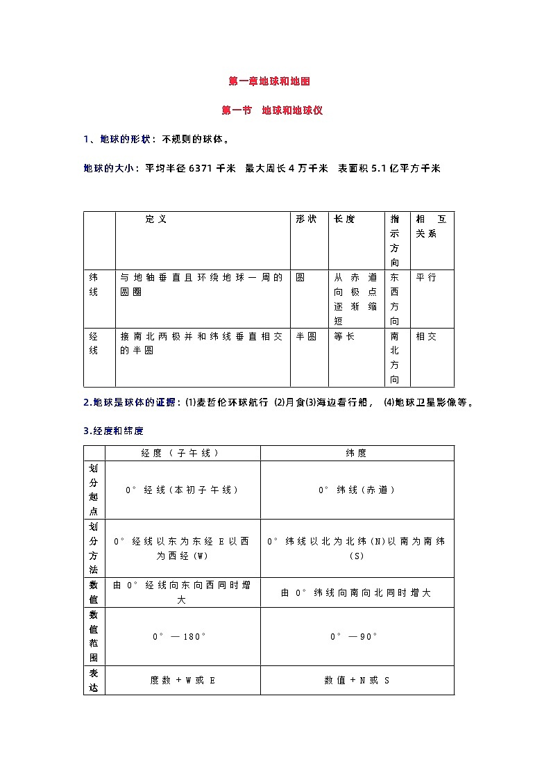 七年级地理上册期中考试复习知识点汇总第1页