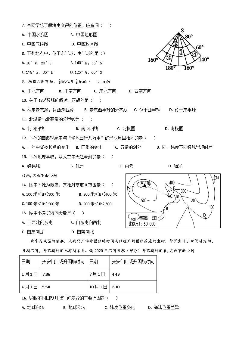 四川省内江市威远中学校2023-2024学年七年级上学期期中地理试题02