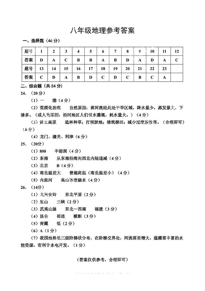 天津市河西区2023-2024学年八年级上学期期中地理试题含答案01