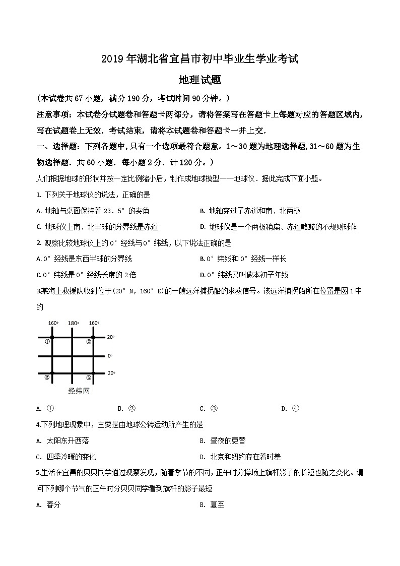 2019年中考真题精品解析 地理（湖北宜昌卷）精编word版01