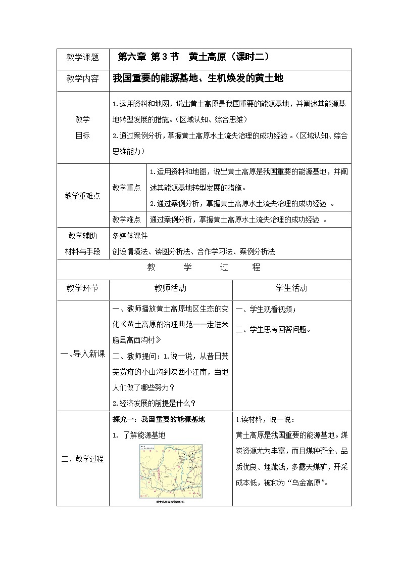 星球版八下第六章第3节《黄土高原》第二课时 教案第1页