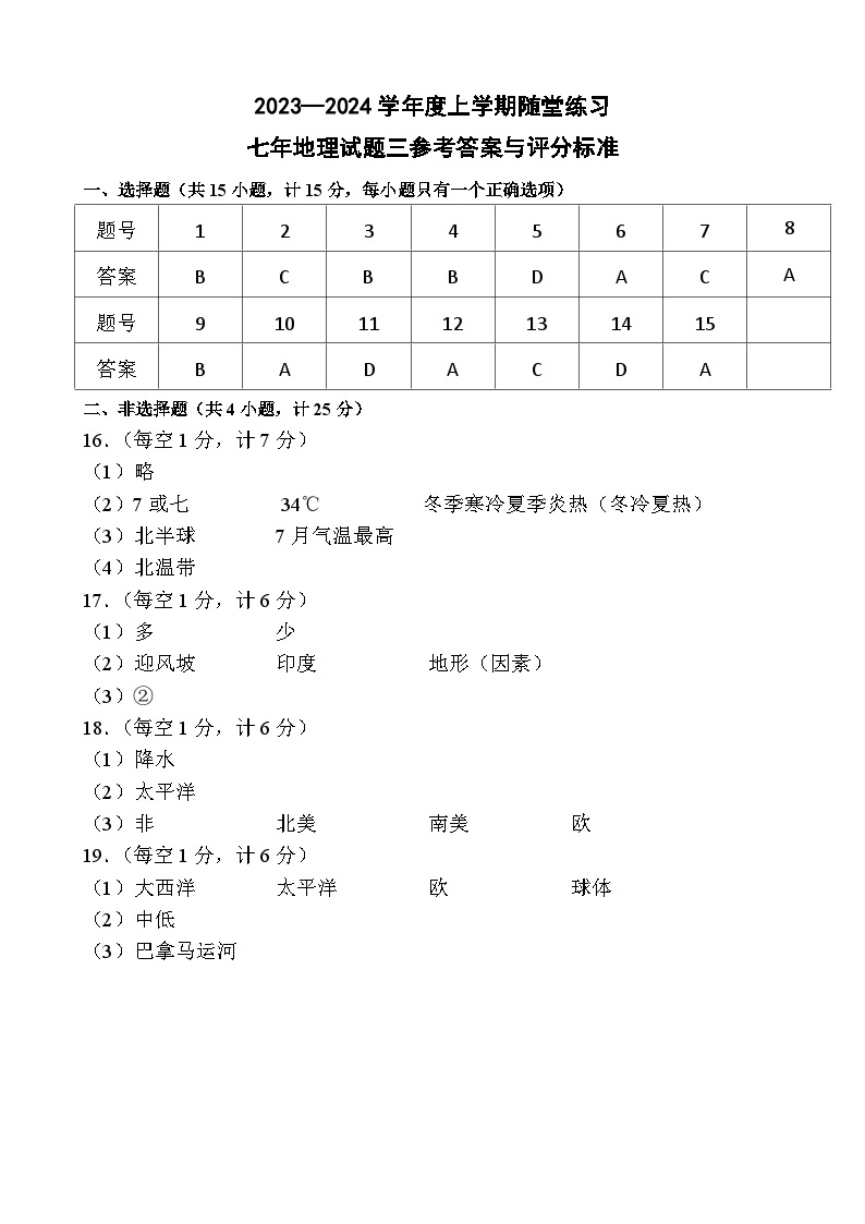 辽宁省铁岭市开原市2023-2024学年七年级上学期12月月考地理试题01