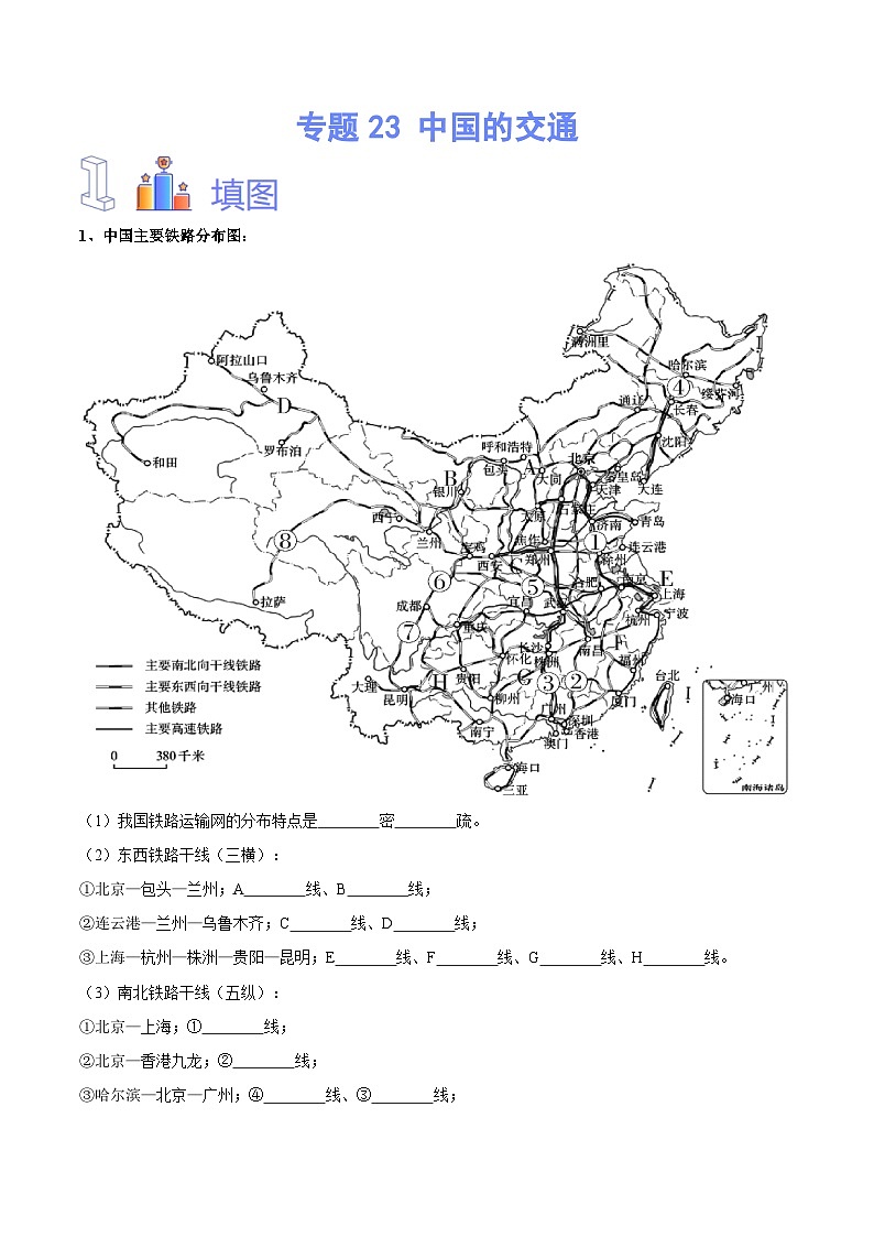 【识图·速记】初中地理必备识图速记手册与变式演练（解析版）专题23 中国的交通第1页