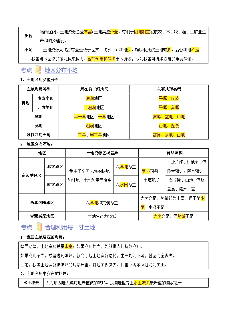 【全套精品学案】人教版八年级初二上册第三章  中国的自然资源（考点梳理卷）-【难度分层·单元卷】（知识梳理+含答案）03