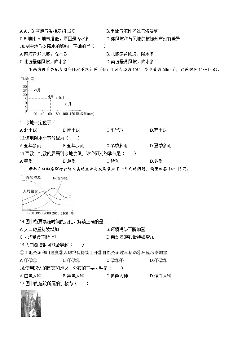 吉林省四平市铁西区2023-2024学年七年级上学期期末地理试题03