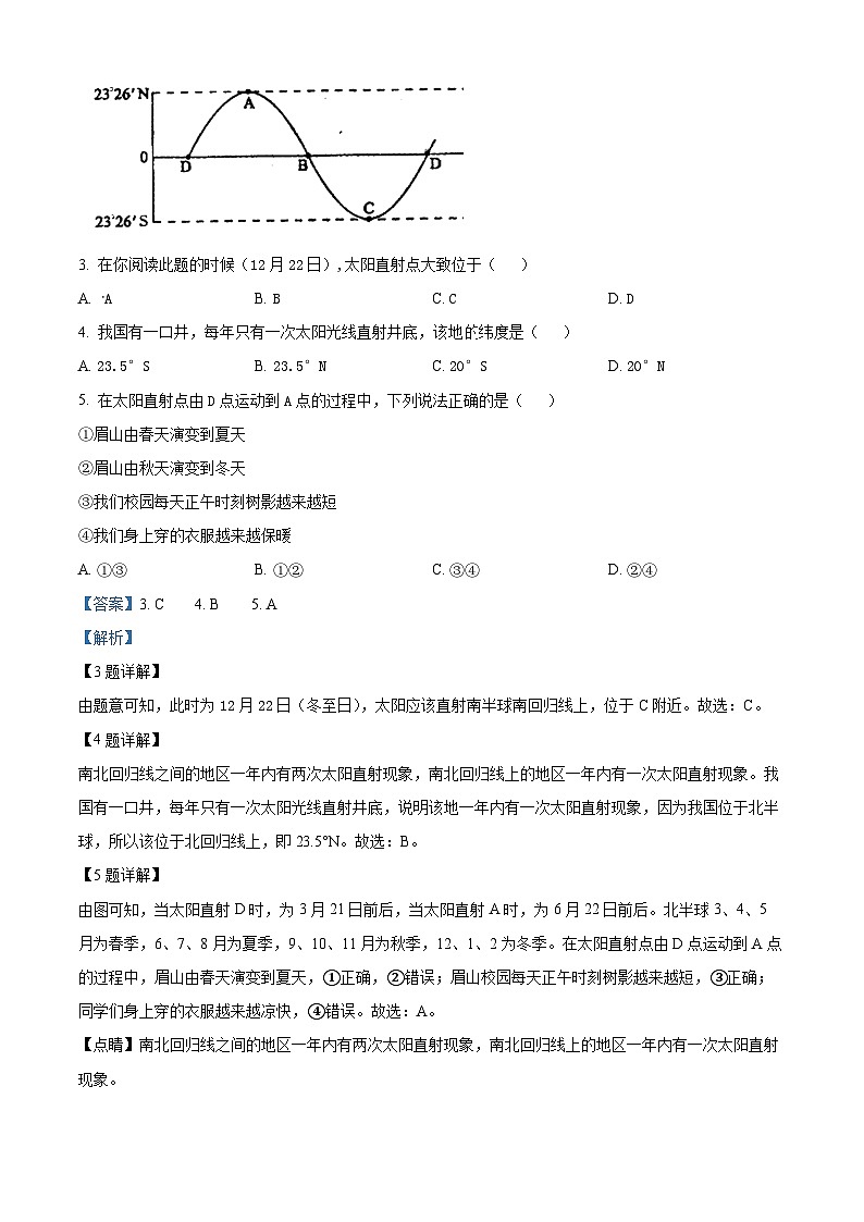 四川省眉山市东坡区苏洵中学2023-2024学年七年级上学期期末考试地理试题02