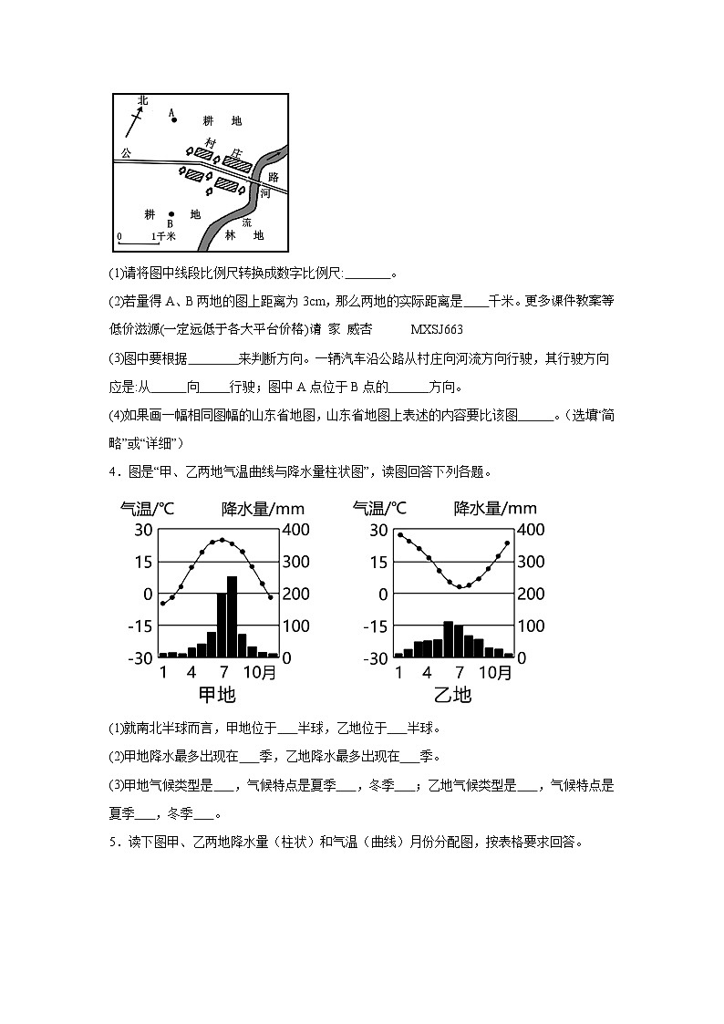 2023-2024学年人教版七年级上册地理期末专题训练：看图回答问题第2页
