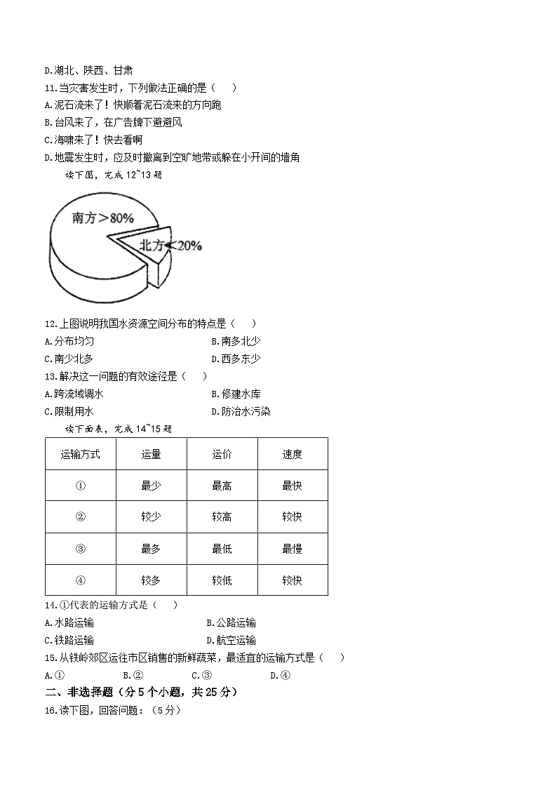 辽宁省铁岭县2023-2024学年八年级上学期期末考试地理试题(无答案)第3页