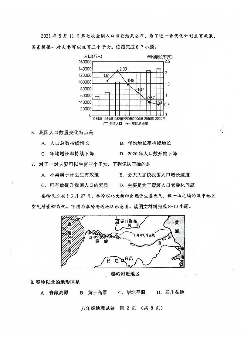 重庆市丰都县2023-2024学年八年级上学期期末地理试题02