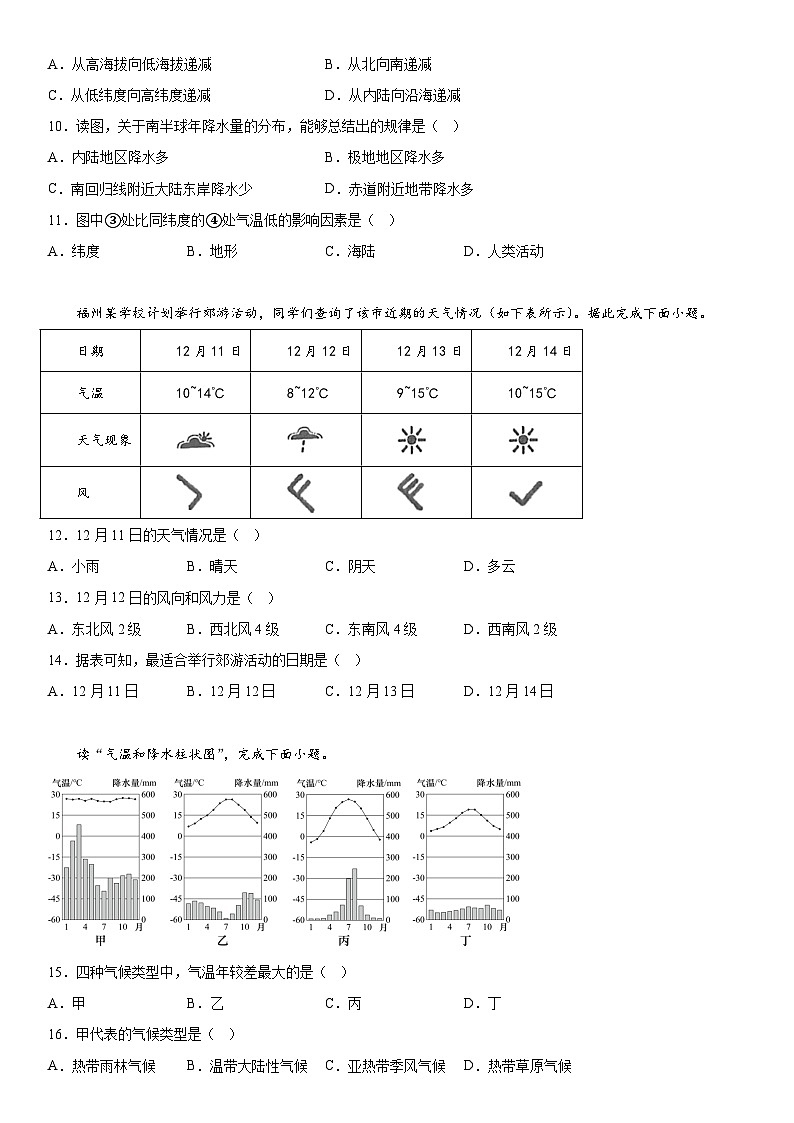 陕西省宝鸡市陈仓区2023-2024学年七年级上册期末地理试题（含解析）第3页