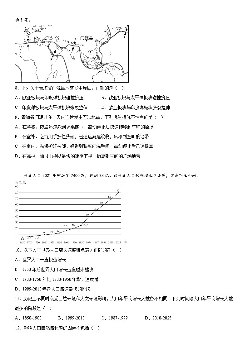 河北省承德市兴隆县2023-2024学年七年级上册期末地理试题（含解析）03