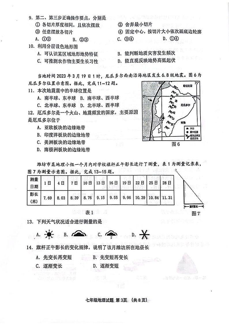 山东省潍坊市寿光市2023-2024学年七年级上学期期末地理试题第3页